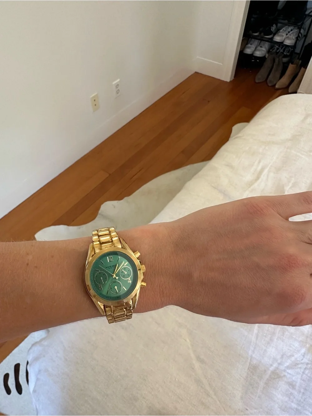 Akribos XXIV Gold Tone Watch Emerald Green Dial AK409YG